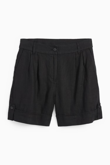 Mujer - Shorts de lino - mid waist - negro