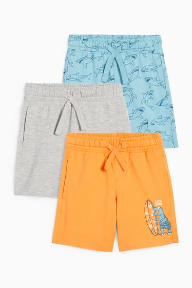 Kinder - Multipack 3er - Dino und Hai - Shorts - orange