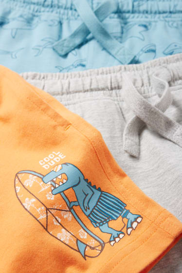 Kinder - Multipack 3er - Dino und Hai - Shorts - orange
