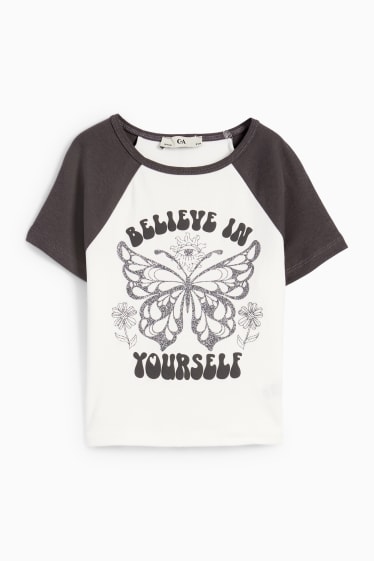 Children - Butterfly - short sleeve T-shirt - black / white