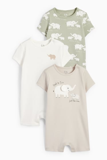 Babys - Set van 3 - olifant - baby-pyjama - licht beige