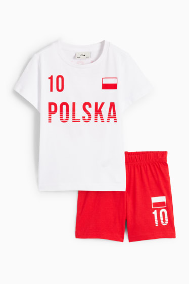 Kinder - Polen - Shorty-Pyjama - 2 teilig - weiss / rot