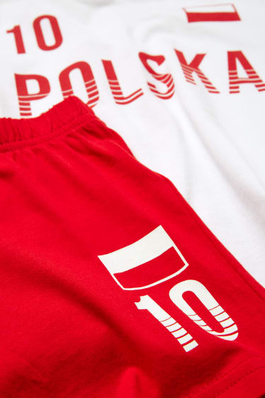 Kinder - Polen - Shorty-Pyjama - 2 teilig - weiß / rot