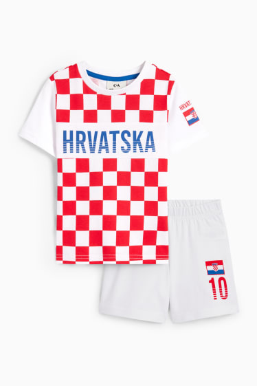 Kinderen - Kroatië - shortama - 2-delig - wit / rood