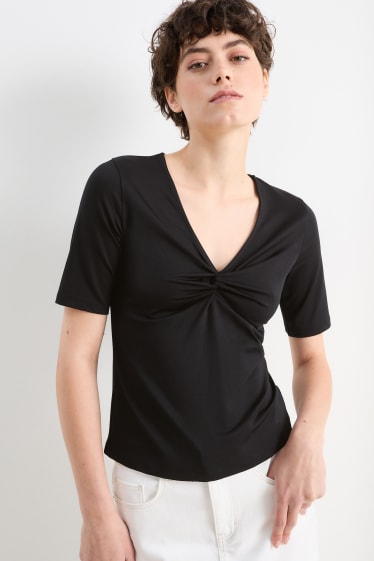 Femmes - T-Shirt basique orné d'un nœud - noir