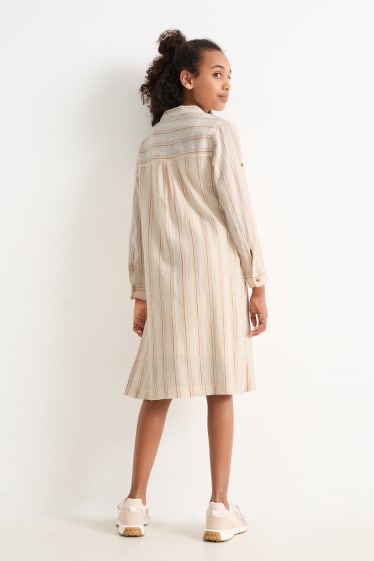 Children - Dress - linen blend - striped - cremewhite