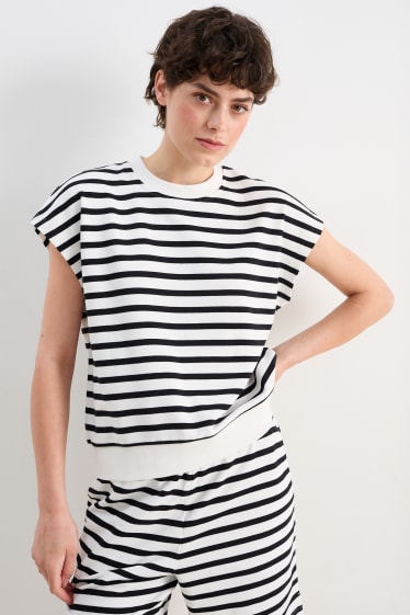 Damen - Basic-T-Shirt - gestreift - weiss / schwarz