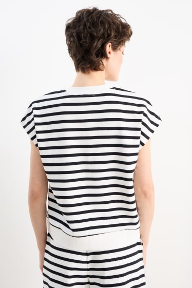 Damen - Basic-T-Shirt - gestreift - weiß / schwarz