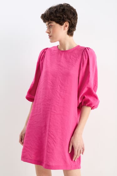 Damen - Kleid mit Puffärmeln - pink