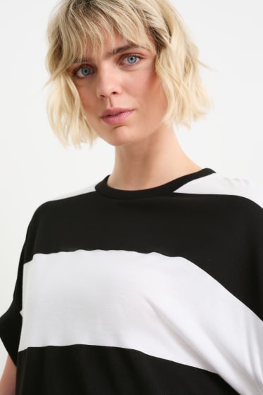 Donna - Maglione in maglia - maniche corte - a righe - nero / bianco