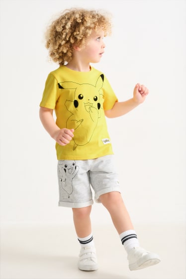 Dětské - Pokémon - souprava - tričko s krátkým rukávem a teplákové šortky - 2dílná - světle šedá-žíhaná