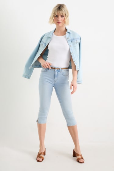 Dames - Capri jeans met riem - mid waist - jeanslichtblauw