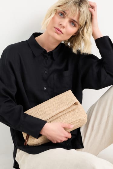 Damen - Stroh-Umhängetasche mit abnehmbarem Taschengurt - hellbeige