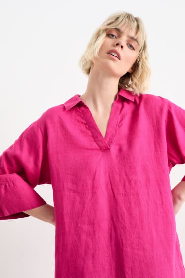 Femei - Rochie tip bluză din in - roz închis