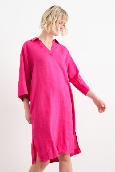 Donna - Vestito a blusa di lino - rosa scuro