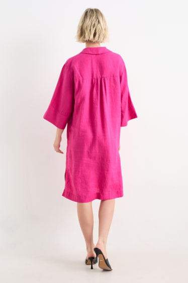 Femmes - Robe-chemisier en lin - rose foncé