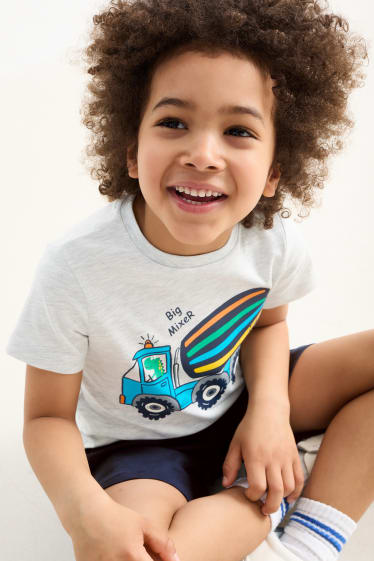 Kinderen - Cementwagen - set - T-shirt en shorts - 2-delig - donkerblauw