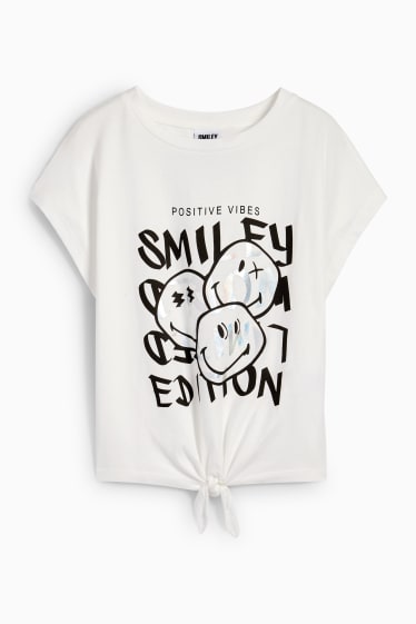 Kinder - SmileyWorld® - Kurzarmshirt mit Knotendetail - weiß