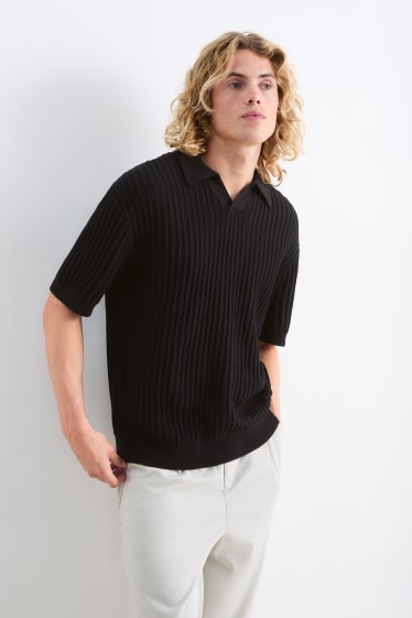 Herren - Poloshirt - gerippt - schwarz