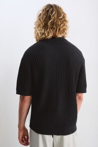 Herren - Poloshirt - gerippt - schwarz