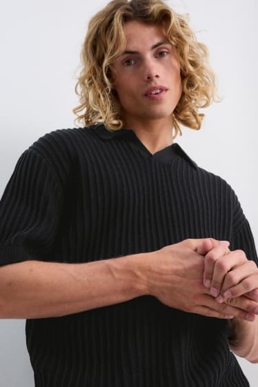 Herren - Poloshirt - gerippt - schwarz
