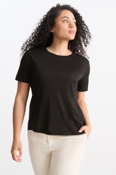 Dames - T-shirt - geplisseerd - zwart
