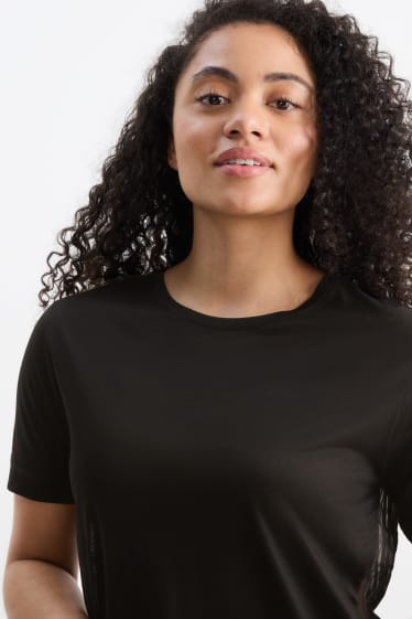 Dames - T-shirt - geplisseerd - zwart
