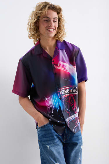 Men - Shirt - regular fit - lapel collar - purple