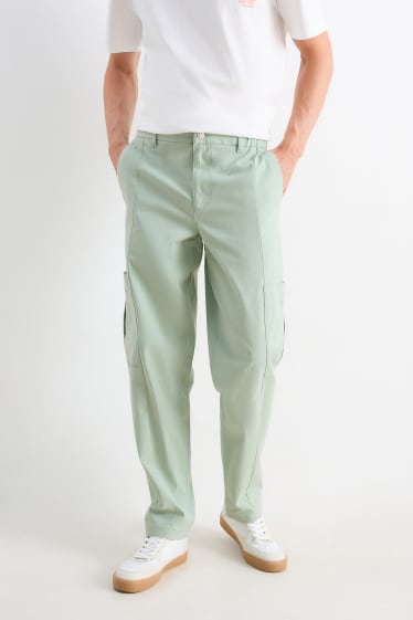 Pánské - Cargo kalhoty - relaxed fit - mátově zelená