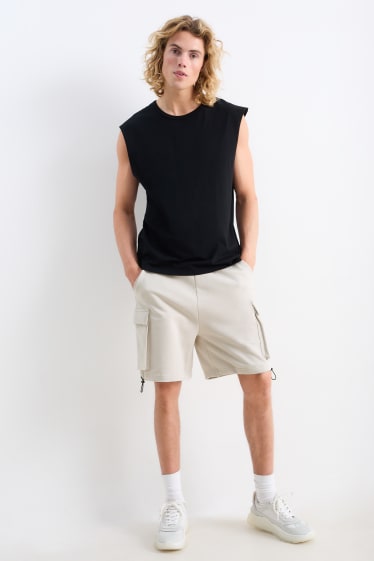 Hommes - Short cargo en molleton - gris clair