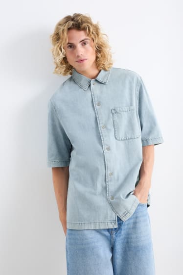 Home - Camisa texana - oversized fit - coll kent - texà blau clar