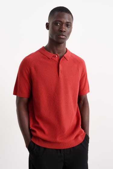 Mężczyźni - Koszulka polo - fakturowana - ciemnoczerwony