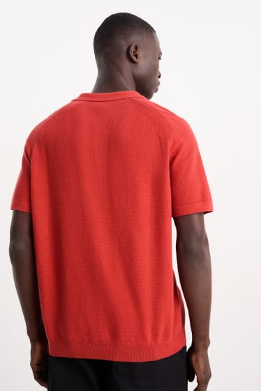Mężczyźni - Koszulka polo - fakturowana - ciemnoczerwony