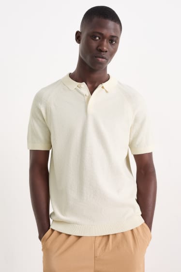Heren - Poloshirt - met structuur - crème wit