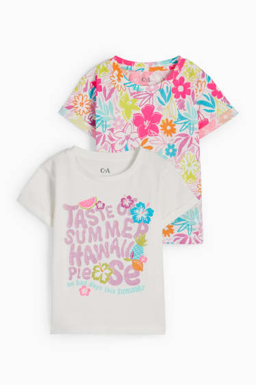 Niños - Pack de 2 - flores - camisetas de manga corta - blanco