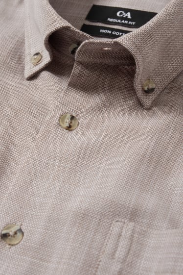 Mężczyźni - Koszula biznesowa - regular fit - kołnierzyk przypinany na guziki - brązowoszary