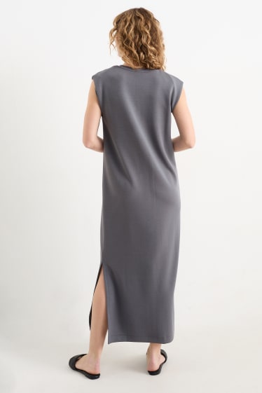 Damen - Basic-Kleid mit Schlitz - dunkelgrau