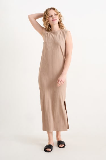 Femmes - Robe droite en maille - beige