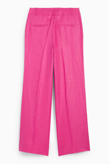 Women - Linen business trousers - high waist - straight leg - pink
