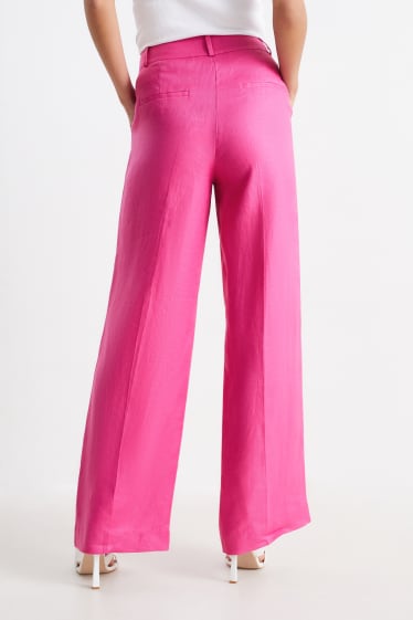 Women - Linen business trousers - high waist - straight leg - pink