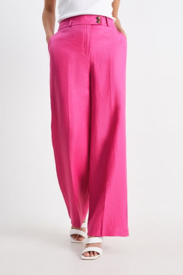 Femmes - Pantalon en lin de bureau - high waist - straight fit - rose