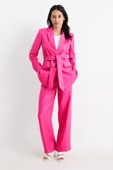 Damen - Business-Leinenhose - High Waist - Straight Fit - pink