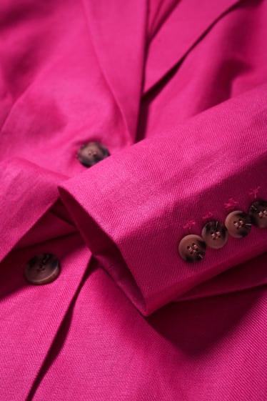 Dames - Lange business-blazer van linnen - regular fit - fuchsiarood