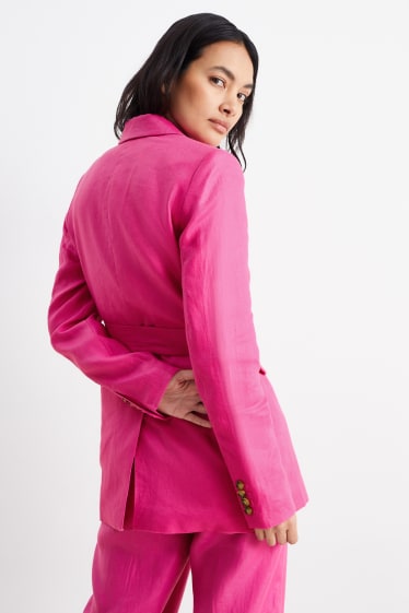 Damen - Business-Leinen-Longblazer - Regular Fit - pink