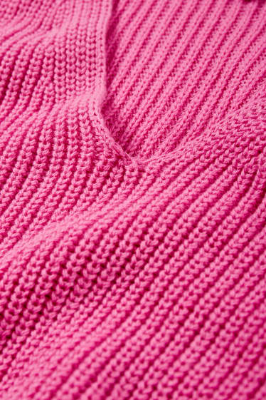 Mujer - Jersey de punto con escote en pico - manga corta - rosa oscuro