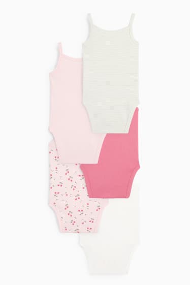 Baby Mädchen - Multipack 5er - Blümchen und Kirsche - Baby-Body - rosa