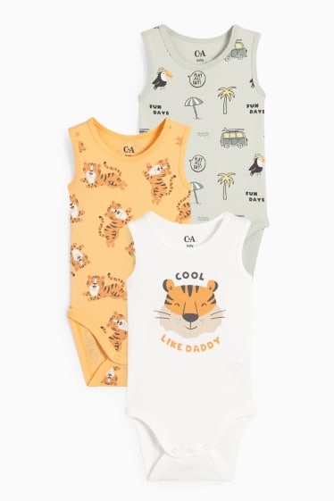 Bebés - Pack de 3 - tigres y tucanes - bodies para bebé - naranja