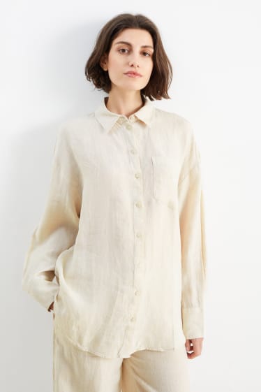 Women - Linen blouse - light beige