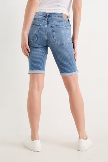Femmes - Bermuda en jean - mid-waist - LYCRA® - à rayures - jean bleu clair