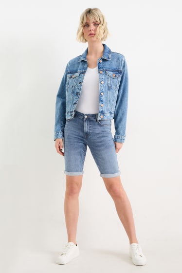 Donna - Bermuda di jeans - vita media - LYCRA® - a righe - jeans azzurro